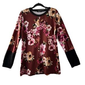 HEIMISH USA Floral Burgundy Long Sleeve Blouse NWOT